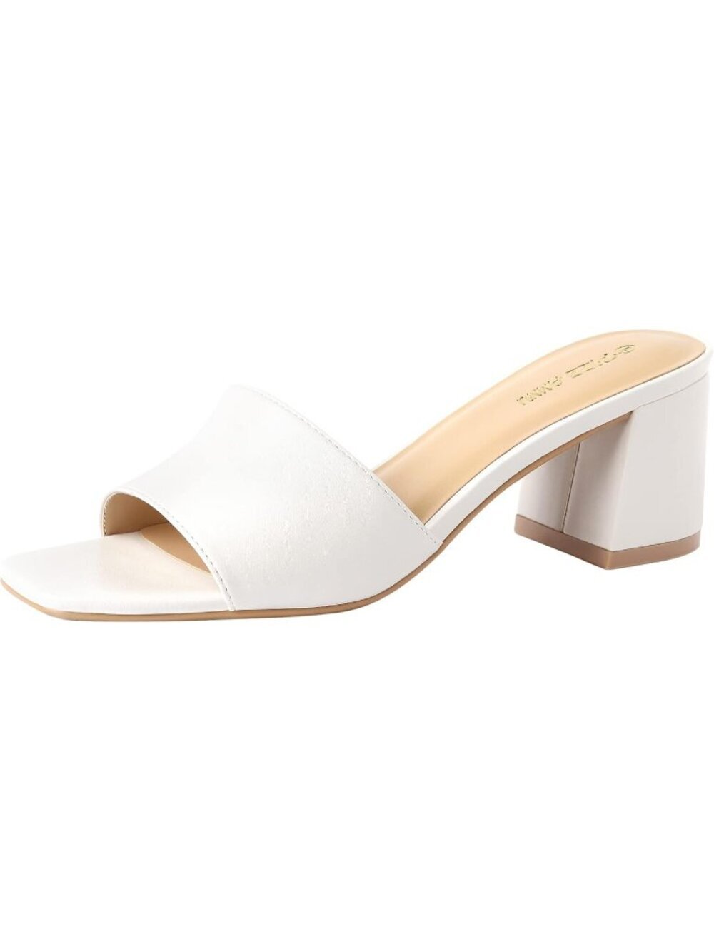 Women's Off White Square Open Toe Chunky Block Heels Causal Slip on Dress Shoes